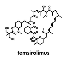 Temsirolimus cancer drug molecule. Prodrug of sirolimus (rapamycin). Skeletal formula.
