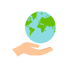 hand holding planet icon, nature protection, vector illustration