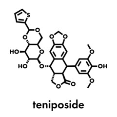 Teniposide cancer drug molecule (topoisomerase II inhibitor). Skeletal formula.