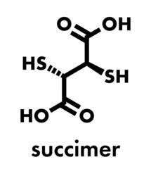 Succimer (dimercaptosuccinic acid, DMSA) lead poisoning drug molecule. Antidote used in heavy metal poisoning; acts by forming chelates with metals. Skeletal formula.