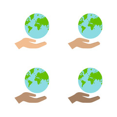 hand holding planet icon, nature protection, vector illustration