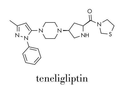 Teneligliptin diabetes drug molecule. Skeletal formula.