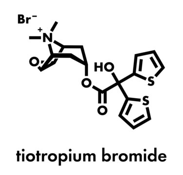 Tiotropium bromide chronic obstructive pulmonary disease (COPD) drug molecule. Skeletal formula.