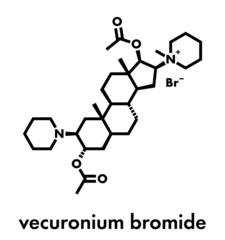 Vecuronium bromide muscle relaxant drug (paralyzing agent). Used in anesthesia but also in lethal injection cocktails. Skeletal formula.