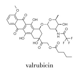 Valrubicin bladder cancer drug molecule. Skeletal formula.