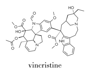 Obraz premium Vincristine cancer drug molecule (vinca alkaloid class). Skeletal formula.