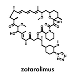 Zotarolimus immunosuppressant molecule. Used in drug-eluting coronary stents. Skeletal formula.