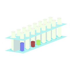 An outline vector illustration of glass test tubes on the stand isolated on transparent background. Designed in turquoise, light yellow, red, green colors for medical, chemical, science concepts.