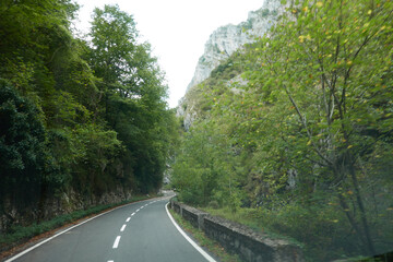 Fototapeta na wymiar Traveling through the Beyos gorge in the Cantabrian mountain range. Spain