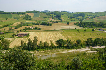 Fototapeta na wymiar Panoramic view from Castell Arquato, historic city in Piacenza province, Italy