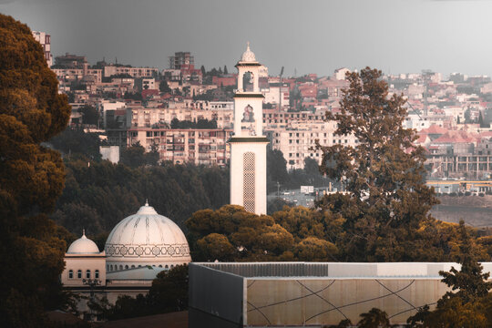 SETIF WILAYA IN NORTH AFRICA ALGERIA . CITYSCAPE FOR A BUILDINGS AND MASJID WITH TREES IN SETIF ALGERIA