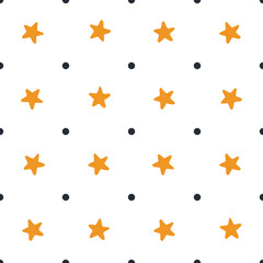 Christmas and New Year pattern. Seamless repeating simple flat pattern with stars and dots. Texture for fabric, textile, poster, card, print, invitation, wrapper