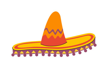 Traditional mexican wide brimmed sombrero hat. Mexico national hand drawn headdress. Vector eps illustration isolated on white background