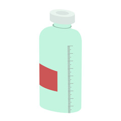 A jpeg illustration of a graduated glass bottle for solutions isolated on white background. Designed in different colors for medical concepts