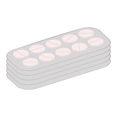 An outline jpeg illustration of a pile of pill blisters isolated on transparent background. Designed in beige, grey colors for medical concepts