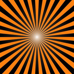 Orange and Black Sunburst Pattern Background. Rays. Sunburst background. Vector illustration. Orange and purple radial Halloween background. Halftone background.