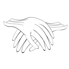 An outline jpeg illustration of 3d medical gloves isolated on white background. Designed in black and white colors for medical, chemical, science concepts