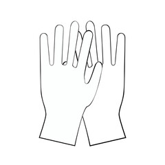An outline jpeg illustration of medical gloves isolated on white background. Designed in black and white colors for medical, chemical, science concepts