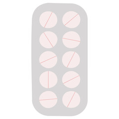 An outline jpeg illustration of a vertical pill blister isolated on transparent background. Designed in grey, beige for medical concepts