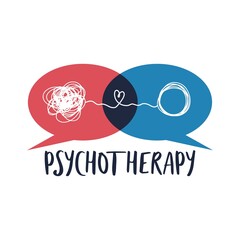 Mental health illustration with line ball and mind bubbles. Psychotherapy. Psychology illustration