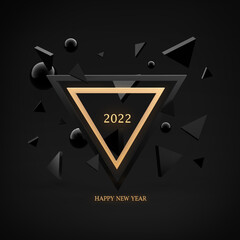 Greeting card - cover with black and gold geometric shapes. Abstract illustration for the New Year. 3D Render