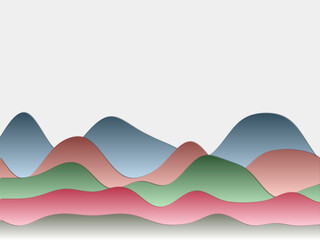 Abstract mountains background. Curved layers in bold colors. Papercut style hills. Awesome vector illustration.