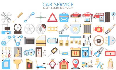 Fototapeta na wymiar car service multi color icons set, auto repair and transport. Collection modern elements and symbols. Used for modern concepts, web, UI, UX kit and applications. EPS 10 ready to convert to SVG.