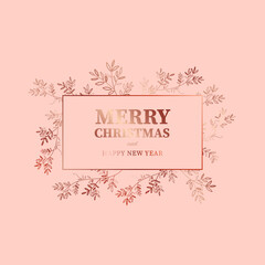 Elegant Merry Christmas and New Year Card with Pine Wreath, Winter plants design illustration for greetings, invitation