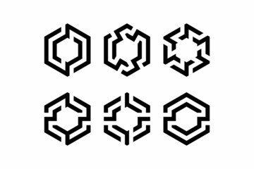 set HEXAGON logo with black and white color that can be changed at will, modern and clean vector