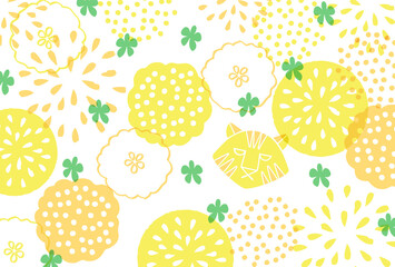 北欧風の年賀状のテンプレート素材（2022年・寅年・祝詞と年度なし）