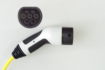 Electric car charger plug type 2 on white background,  EV Charging Connector type 2 