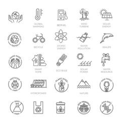 Ecology and green energy, thin line web icon set. Outline icons collection.