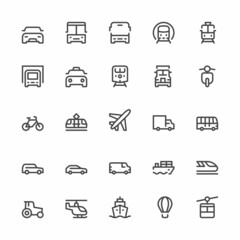 Public Transportation. Van, Taxi, Train, Tram. Simple Interface Icons for Web and Mobile Apps. Editable Stroke. 32x32 Pixel Perfect.