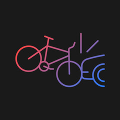 Car collision with cyclist gradient vector icon for dark theme. Accident with bicyclist. Car-on-bike collision. Thin line color symbol. Modern style pictogram. Vector isolated outline drawing