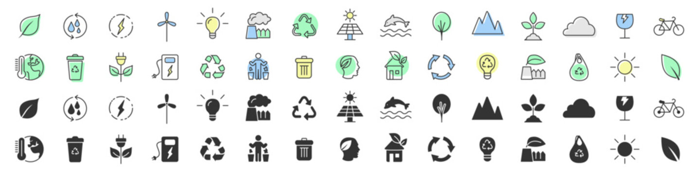 Environment and eco excellent icons collection in two different styles