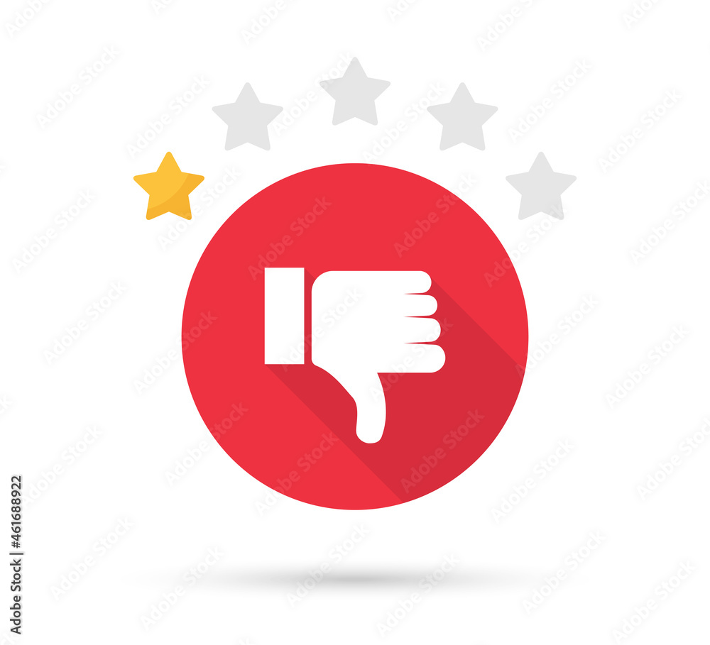Poster Thumb down icon with shadow. Star rating customer satisfaction
