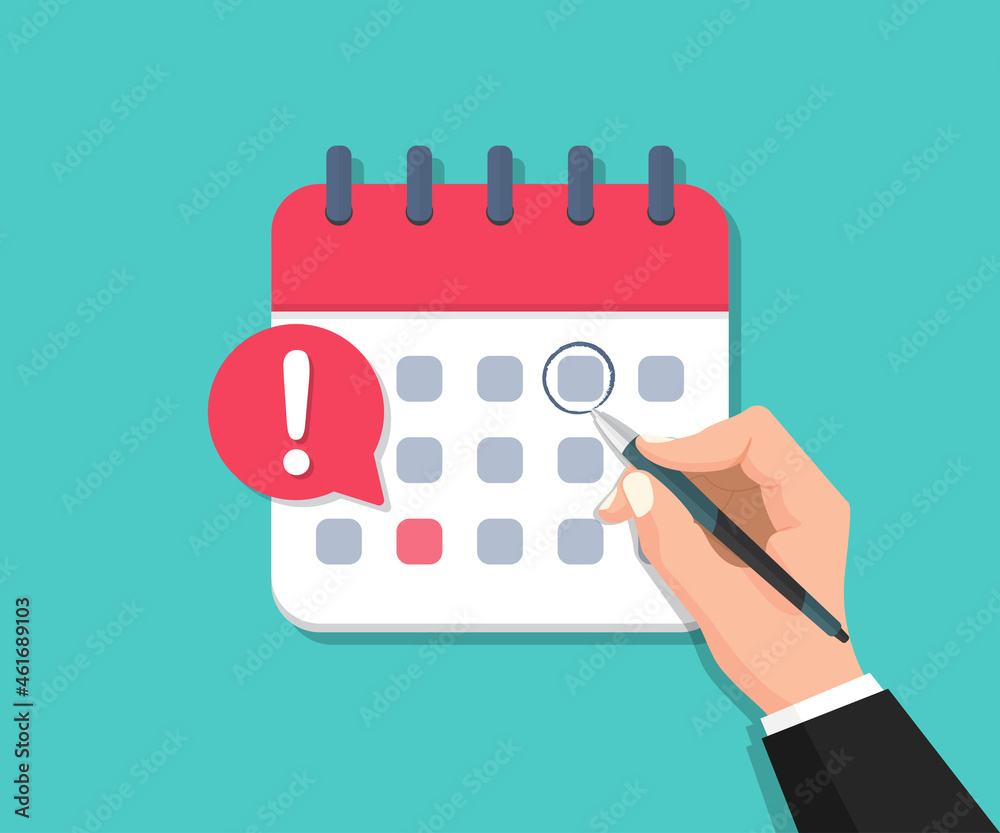 Poster Hand tracing the date of the calendar with a pen. Deadline calendar