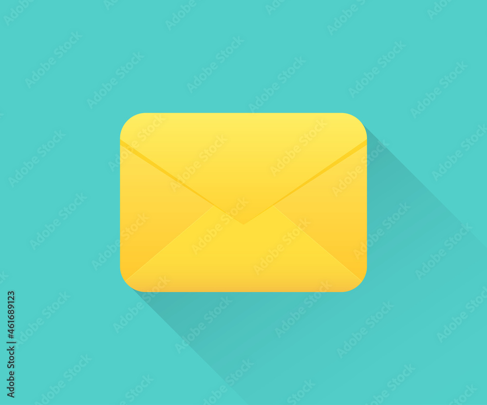 Poster email envelope icon with long shadow. closed envelope icon