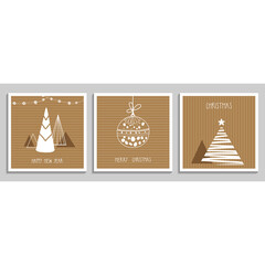 Collection of Christmas and New Year Greeting card. Christmas trees decorations and text Happy New Year, Christmas tree decorations and text Marry Christmas