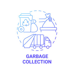 Garbage collection blue gradient concept icon. Waste management process abstract idea thin line illustration. Trash collection truck. Rubbish recycling. Vector isolated outline color drawing