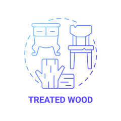 Treated wood blue gradient concept icon. Wooden furniture recycling abstract idea thin line illustration. Lumber reprocessing. Waste collection service. Vector isolated outline color drawing