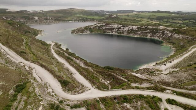 Disused China Clay Open-Pit Mine Lake St Austell Cornwall Aerial View