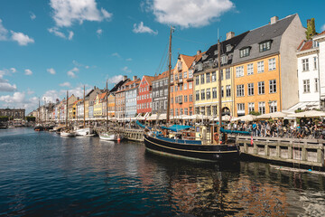 Fototapeta na wymiar Nyhaven, Famous street in Copenhagen Denmark, 3 September 2021