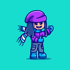 cute winter girl adventurer illustration