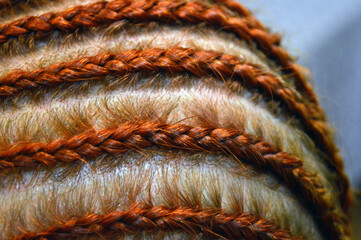 african braids with kanekalon at close range - obrazy, fototapety, plakaty