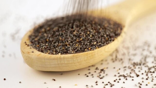 Dry oregano strewed from above into a wooden scoop