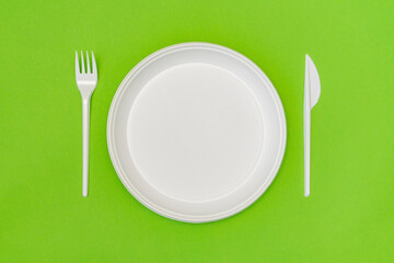Set of white disposable tableware