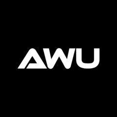 AWU letter logo design with black background in illustrator, vector logo modern alphabet font overlap style. calligraphy designs for logo, Poster, Invitation, etc.