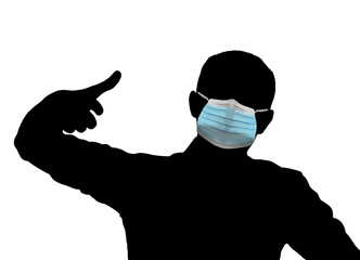 Protesting man in medical mask calling to stop covid-19 quarantine measures, 3D illustration, 3D rendering