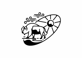 Line art illustration drawing of wild bison © Adipra